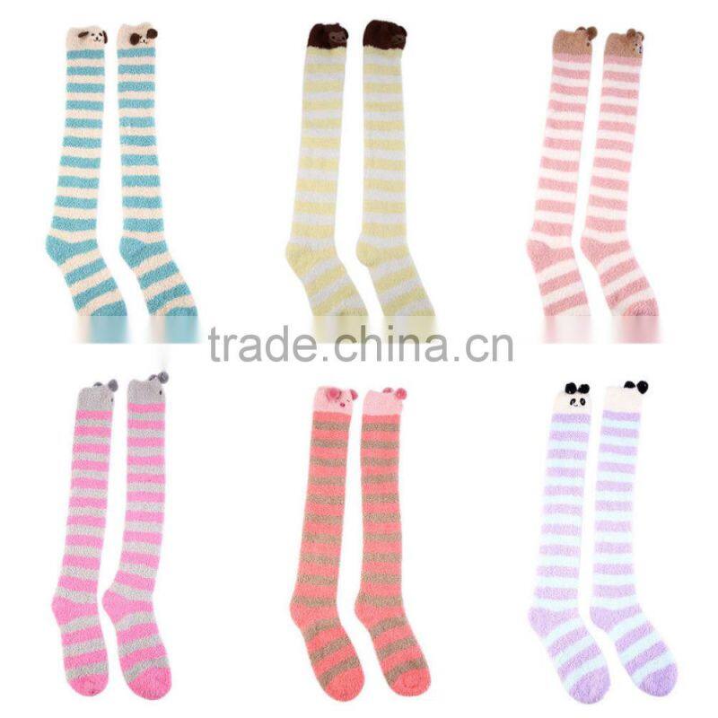 Girl's Fleece Cartoon Animal Thigh Stockings Striped Over Knee Socks Warm