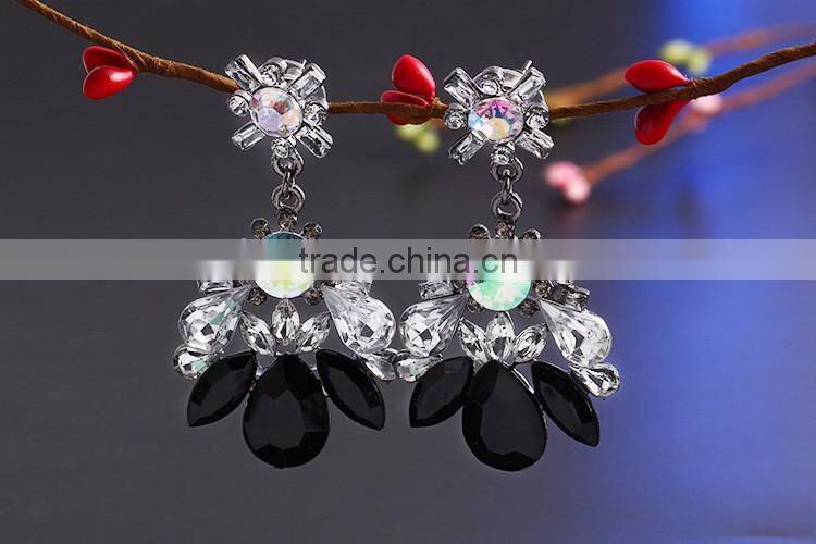 newest designs promotion multi color rhinestone water drop fancy earrings for party girl