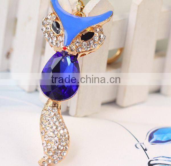 2014 Hot selling Animal Rhinestone Crystal Fox Key Chain, Gift Bag Pendant ZTKC-158