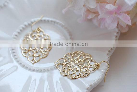 Large Gold Moroccan Filigree Earrings Boho Chic Bohemian Dangle Earrings