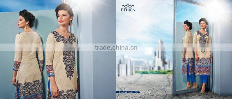 Pure Cotton Three Quarter Sleeves Black Kurti