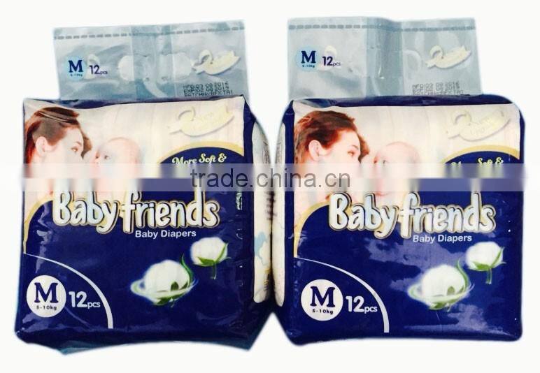 Baby friends New design good quality magic tape cloth-like backsheet cotton film disposable baby diaper