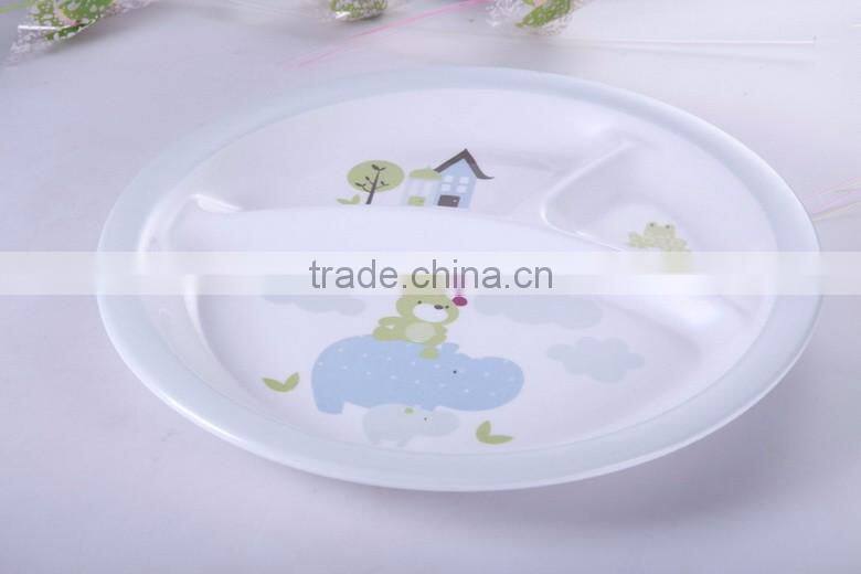 Special shape three grids melamine lunch tray for children, biodegradable lunch trays