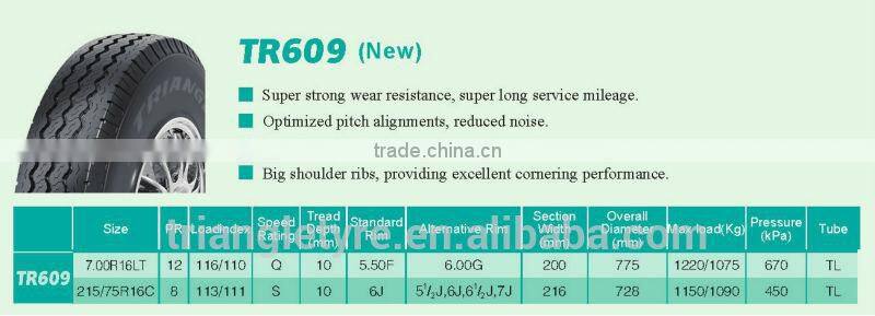 Triangle Brand Radial Light Truck Tyre 215/75R16C-8PR(TR609)S