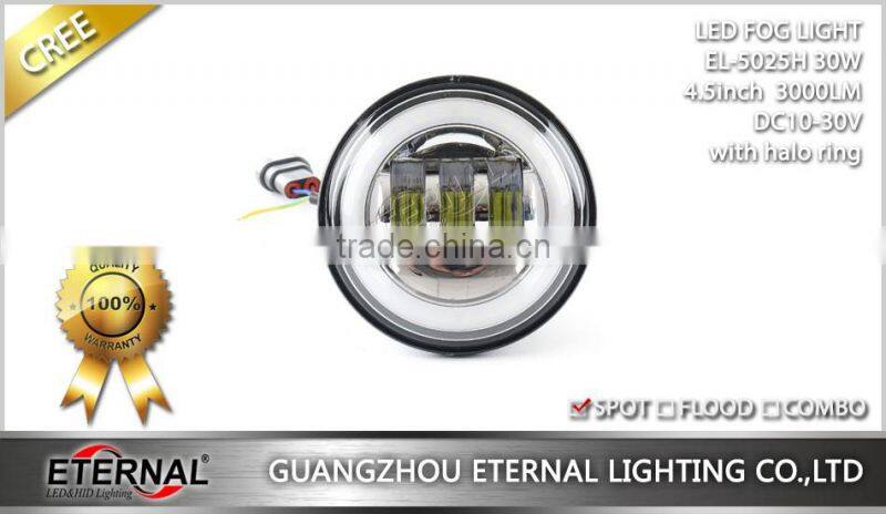 4.5" 30W universal Harley Motorcycle auxiliary LED fog light chrome black base spot driving lamp