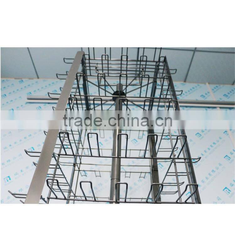 Heavy duty spinning panel wire display rack with hanging hooks