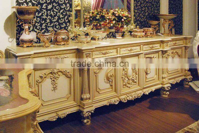 French Style Wooden Gorgeous Carving Wooden Dining Table Set/ High Quality Classic Dining Room Furniture For 6 People