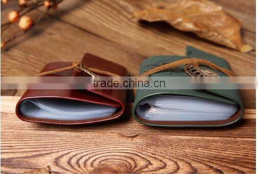 cy280 11*8cm Retro fashion leather leaves men's women's creative tying Card Pack card holders