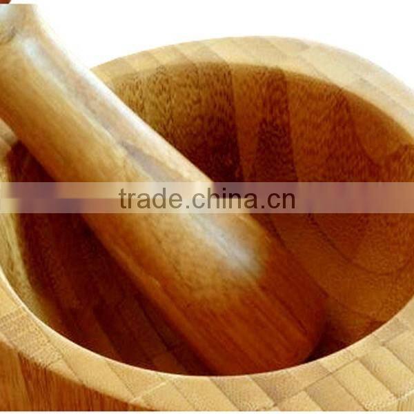 Natural Bamboo Wooden Food Processing Grinding Tank Hammer, Bamboo Wooden Garlic Bowl Easy To Use
