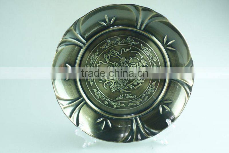 2015 hot selling multi size stainless steel decorative flower plate, dinner round plate with3 clour