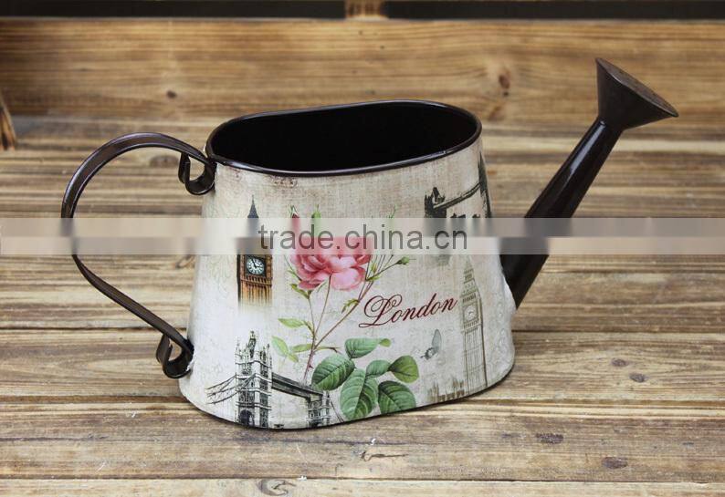 2015 metal paper decal London watering can made in china