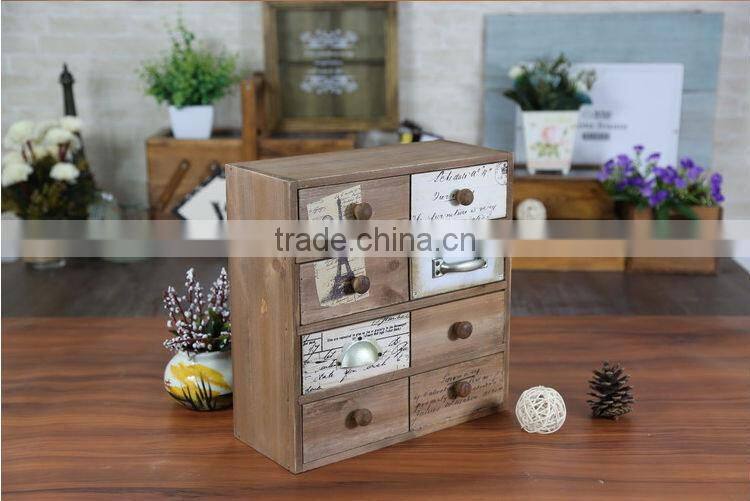 Zakka grocery retro wooden four drawer desktop storage box
