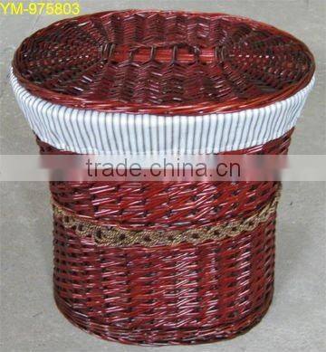 round wicker laundry hamper with lid