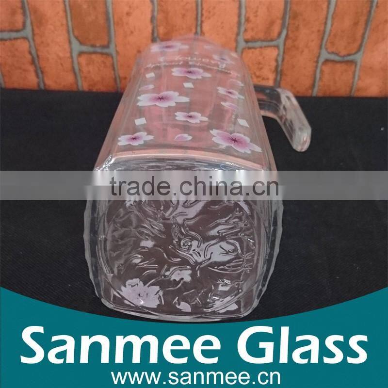 Customized Printing Glass Water Jug With Plastic Pink Lid