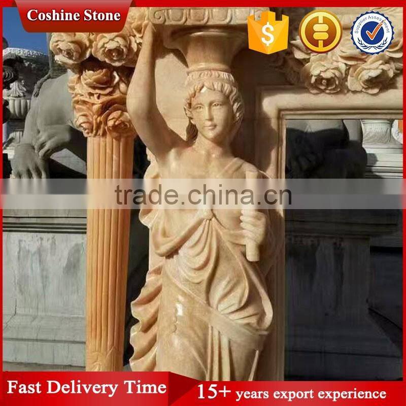 Stone Carved Marble Fireplace, Yellow Marble Fireplace Surround