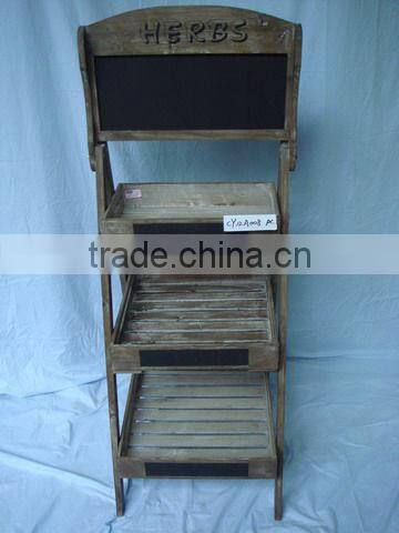 2 tiers Antique Wood Flower Display Stand with blackboard