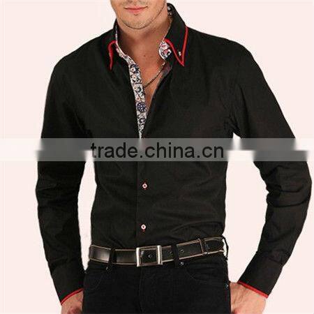 Luxury mens italian shirts contrast collar cuff double collar dress shirts