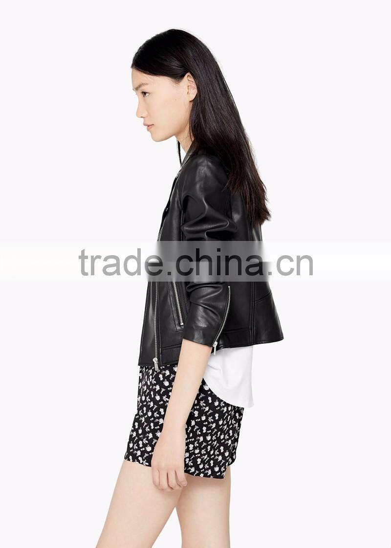 zipper design cheap motorbike faux leather jacket for women