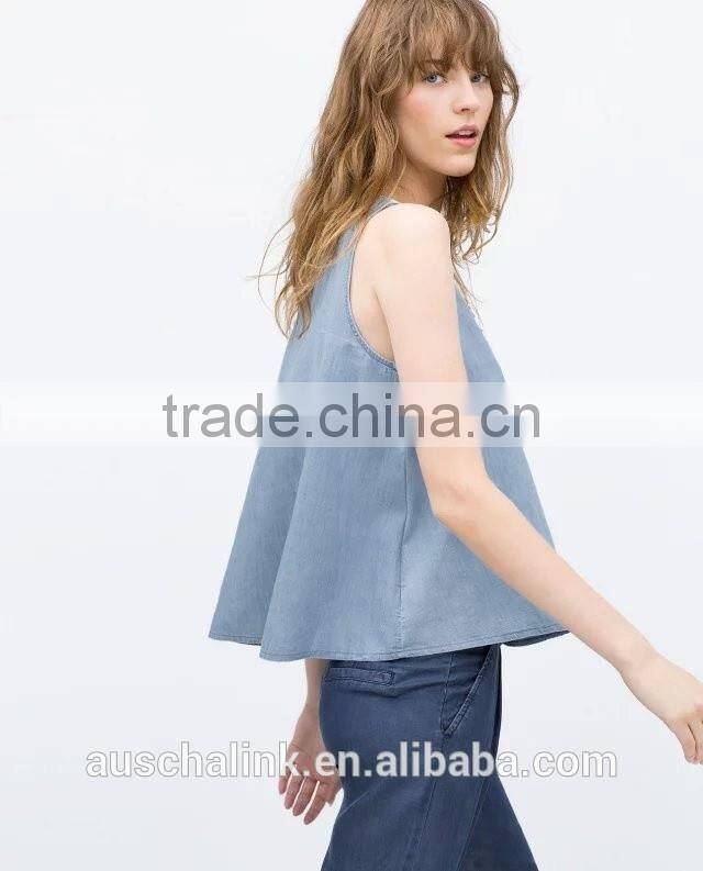 new style summer denim sleeveless crochet top pattern wholesale