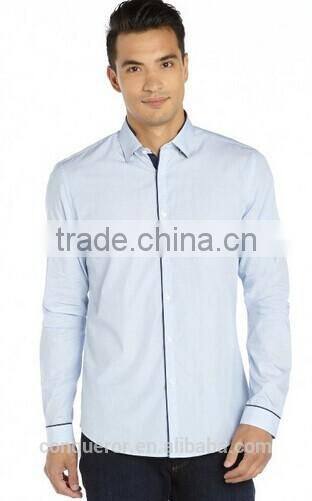 Blue Hairline Striped Cotton Woven Button Front Shirt (201411112)