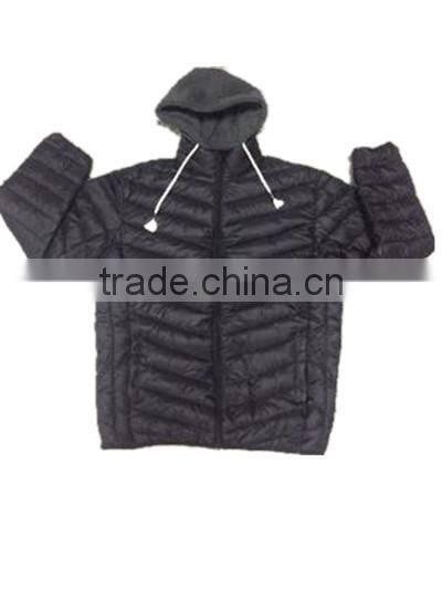 Black winter men padded jacket with detachable fleece hood in stock