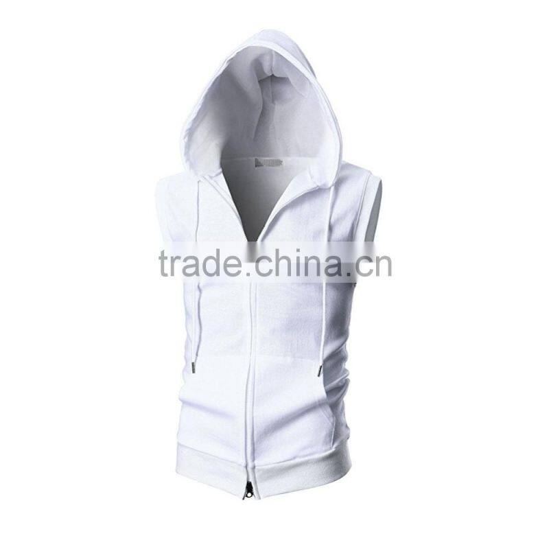 2017 Slim Fit Mens Hoodies Sleeveless Zip-up Hooded Vest With Zipper Trim