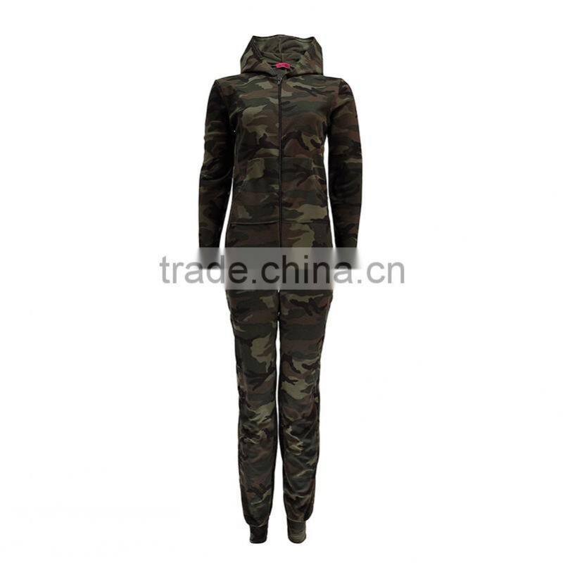 Fashion women supersoft all over military style zip hooded camo onesie adult