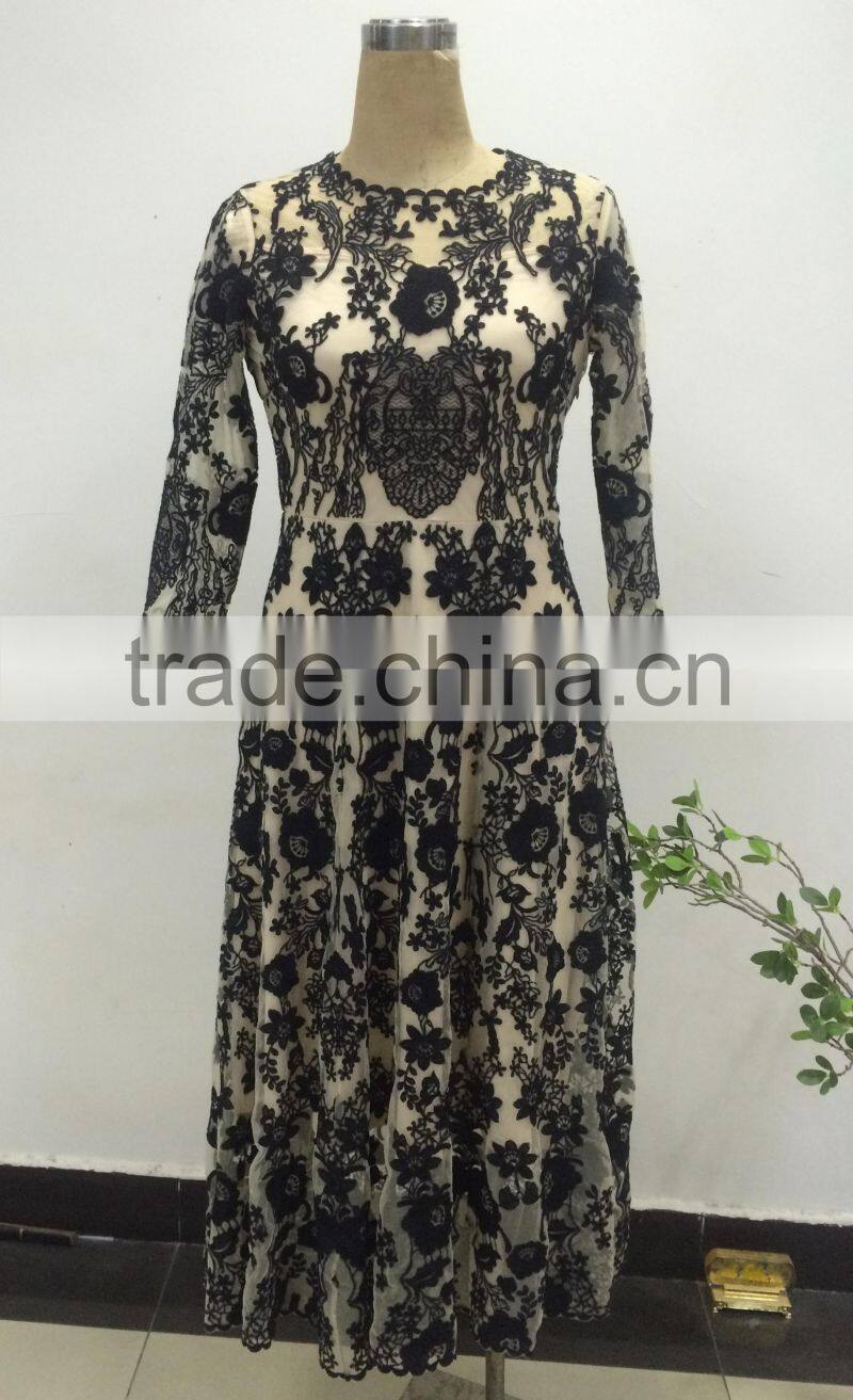embroidery floral fashion long ladies evening dress