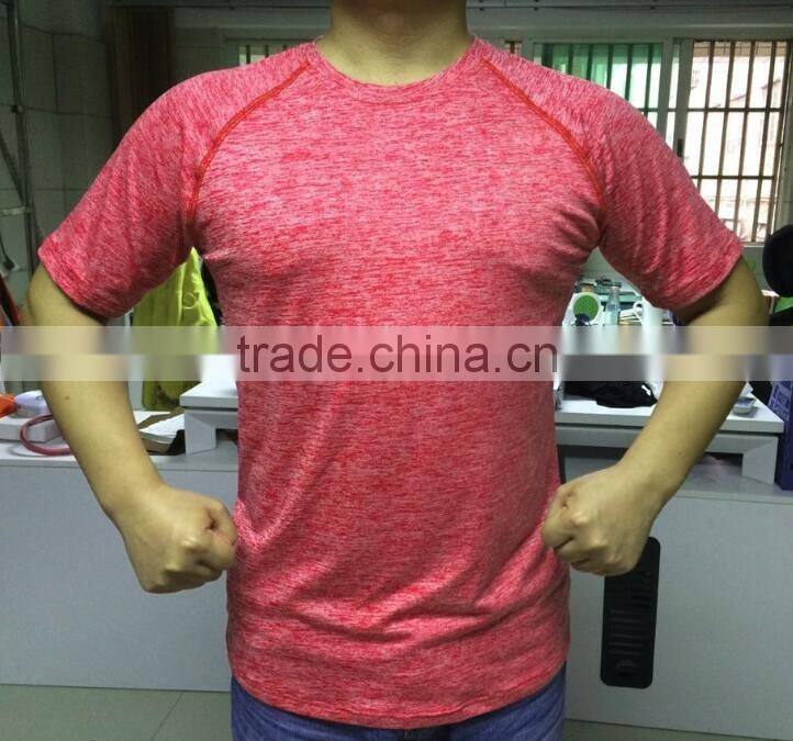 Mens gym wear fitness clothing dry fit tri blend t shirt round hem sports tee