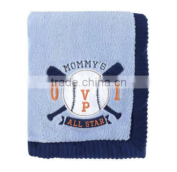 Trade assurance terry throw baby swaddle knitted soft cotton custom china baby blanket with embroider baseball