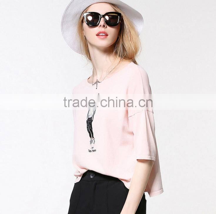 2016 new fashion half sleeve casual women t-shirt wholesale