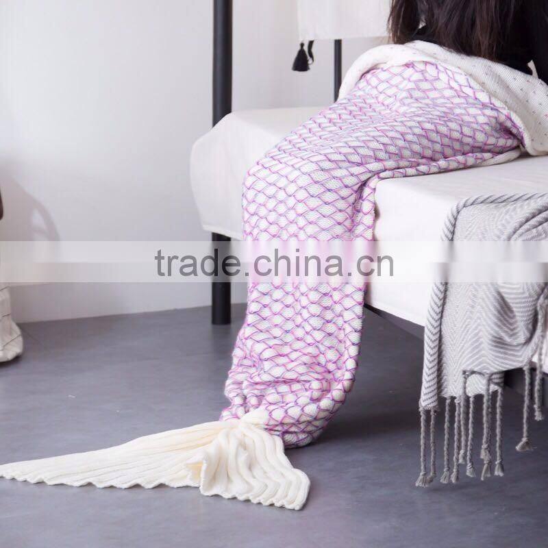 2017 NEW girl Beautiful striped knitted Mermaid Sofa Tail blanket