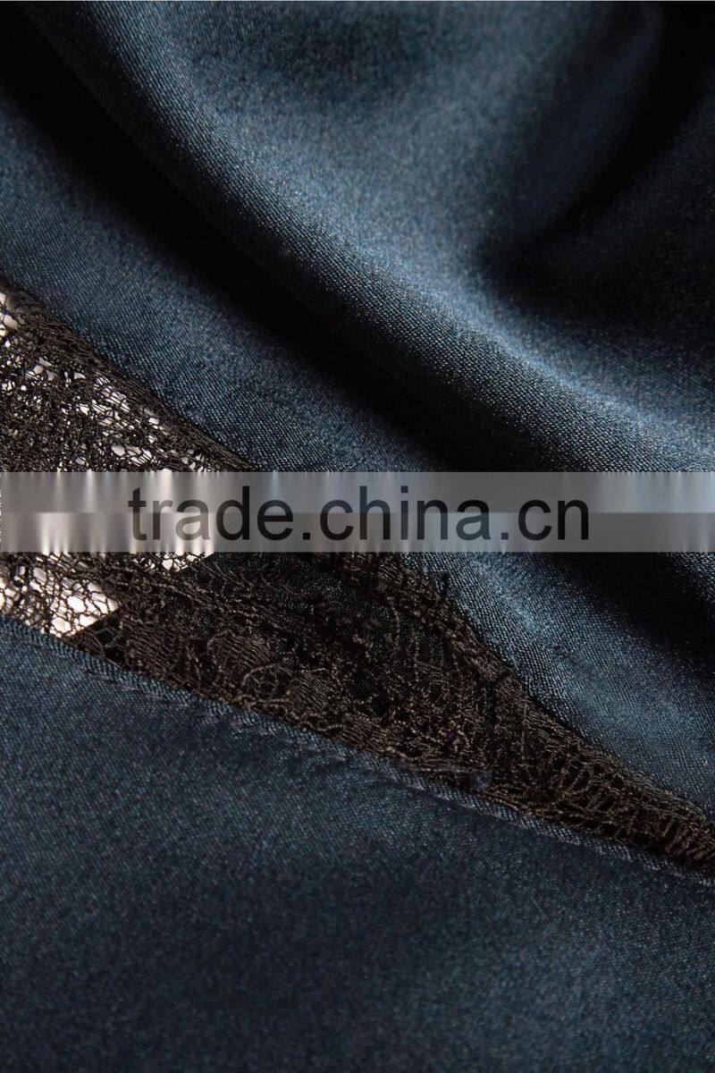 Midnight-Blue Stretch-Silk Satin Sexy Lingerie Sleepwear in Slim Fit for Women