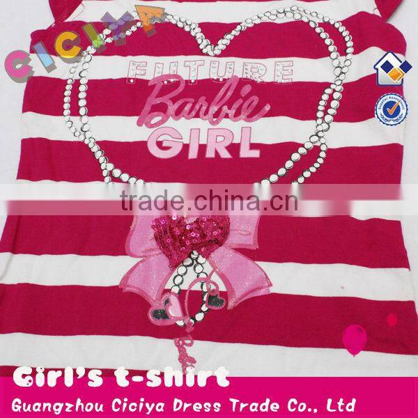 Make to order child girls summer stripe long design t-shirt with printing