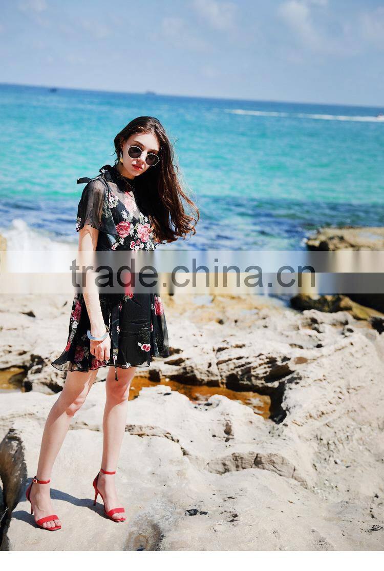 2017 new trend summer dresses for women sexy backless perspective printing chiffon beach fashion dresses