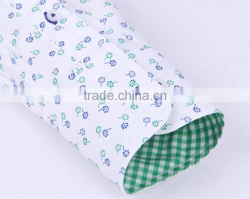 new design men's long sleeve slim fit shirt with contrast collar and cuff