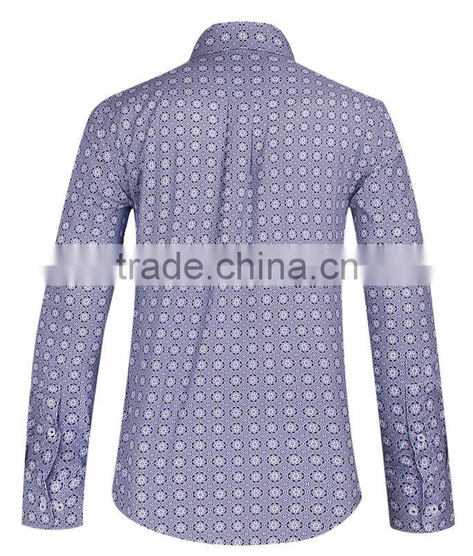 2017 men's long sleeve graphic printed slim fit shirt with contrast collar and cuff