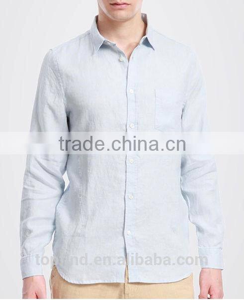 Fashion classic long sleeve casual linen 35% and cotton 65% Garment Wash soft man shirt