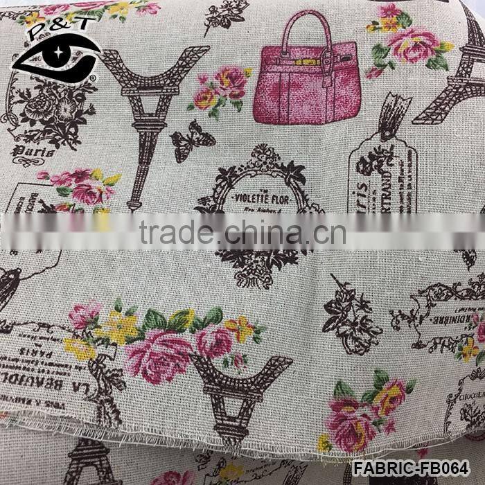 Colorful Bags Floral Eiffel Tower Pattern Printed Fabric Linen Cotton Fabrics For Sofa