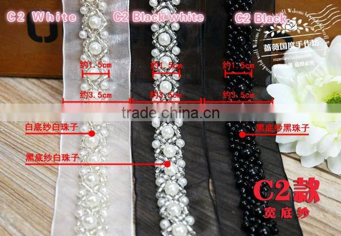 Handmade diy clothing collar accessories 1-3cm black white pearl decorative beaded lace trim