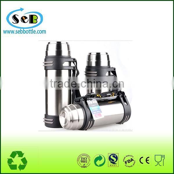 Different size double wall stainless steel Vacuum Travel Pot with Plastic Grip and Shoulder handle