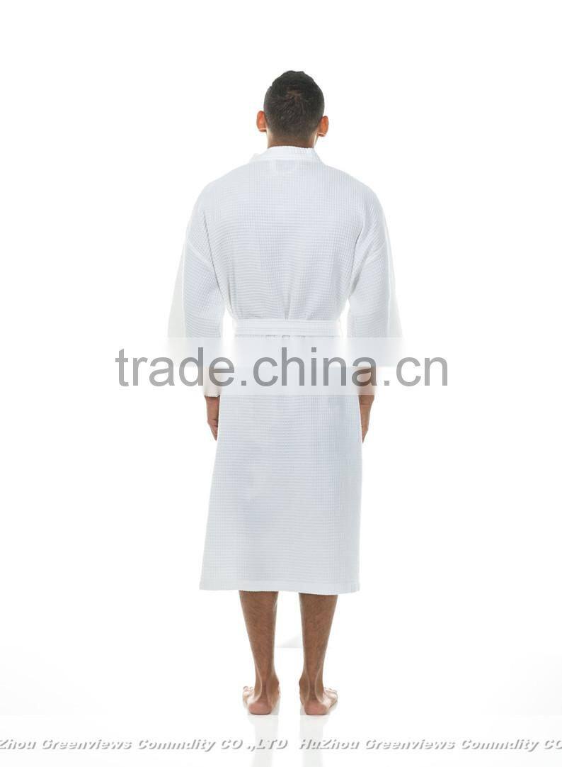 Cotton waffle bathrobe satin style bath gown waffle SPA long down robes