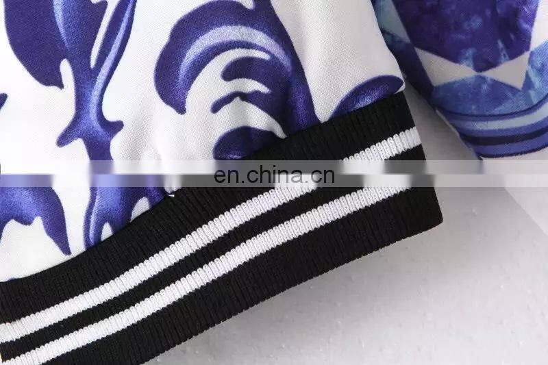 2015 Fashion dress autumn coat blue and white porcelain show thin two pieces dress ladies sportwear