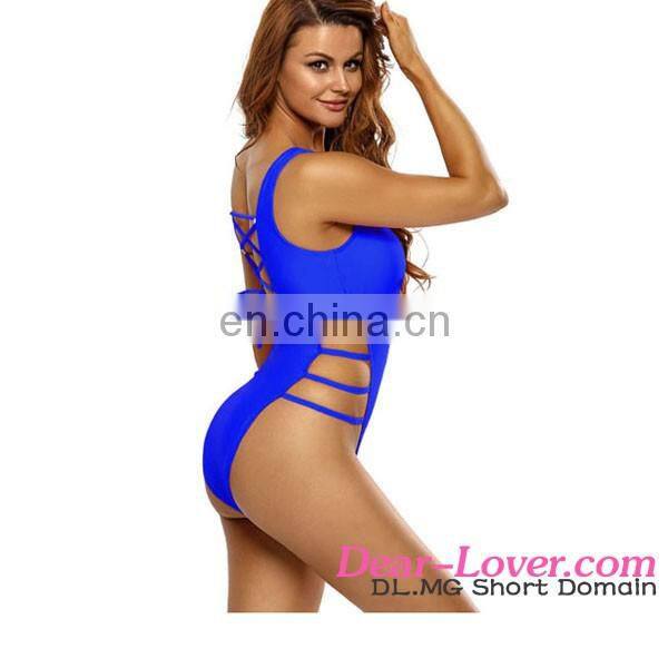 Royal Blue Strappy High Leg Lace Up Back One Piece Swimsuit Sexi Ladies Mature Bikini Swimsuits