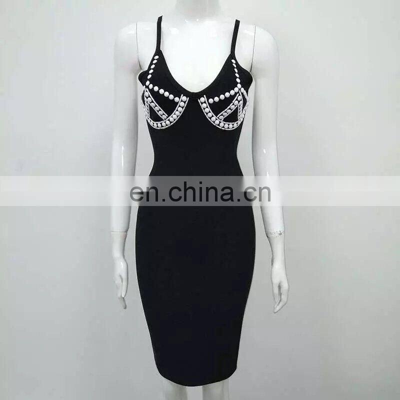 Amigo 2017 latst black Strape backless sexy beaded bandage dress long tube evening dresses for girls party wear