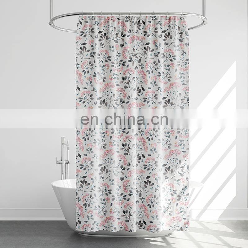 Polyester Digital Printing Blue Flower Shower Curtain For Girl
