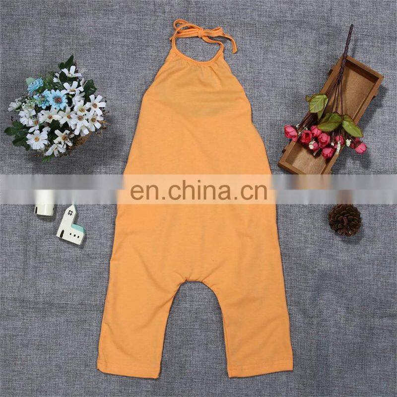 Baby Summer Backless Solid Rompers Kids Toddler Girls Sleeveless Jumpsuits Playsuit Harem Trouser for 0-7T