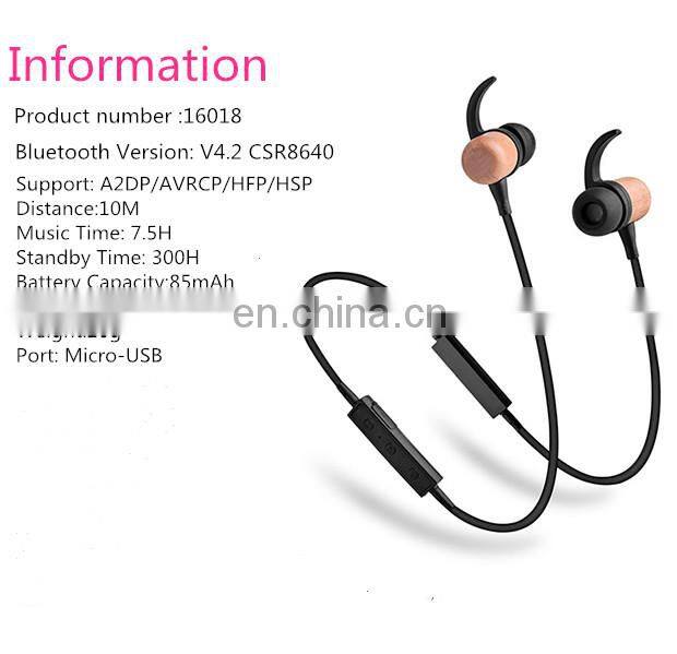 2019 New Wood Bluetooths Headphone Neckband Bluetooths Headphones Running Headphones