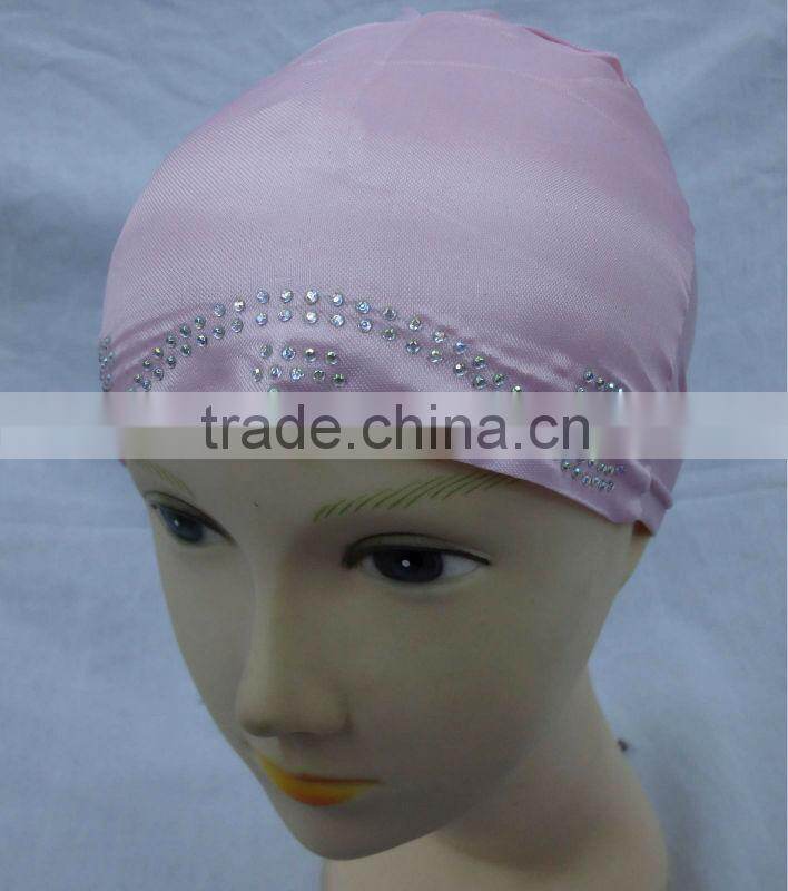 U068 HOT BEADED SATIN MUSLIM UNDERSCARFS/ISLAMIC INNER CAP