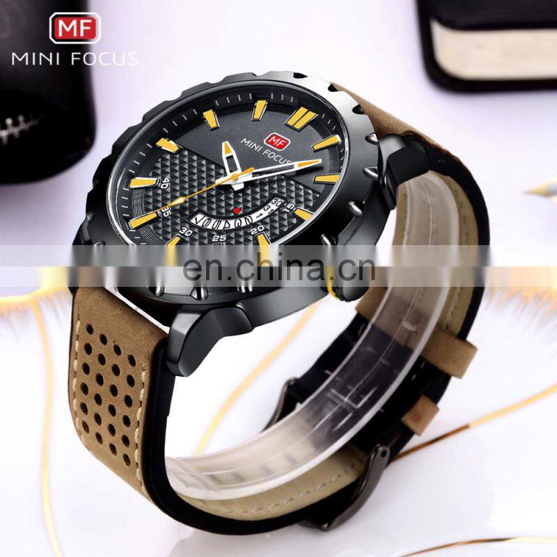 MINI FOCUS MF0150G Men's Fashion Casual Auto Date Leather Band Quartz Analog Watches